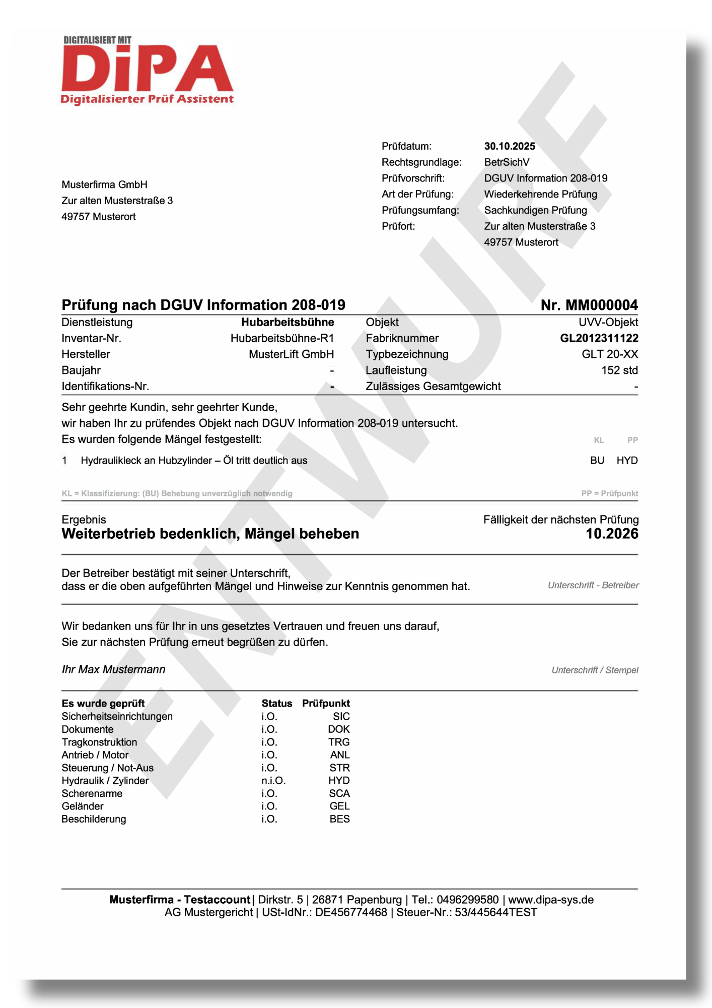 Hubarbeitsbühne-DGUV Information 208-019 UVV Prüfung Hubarbeitsbühne
