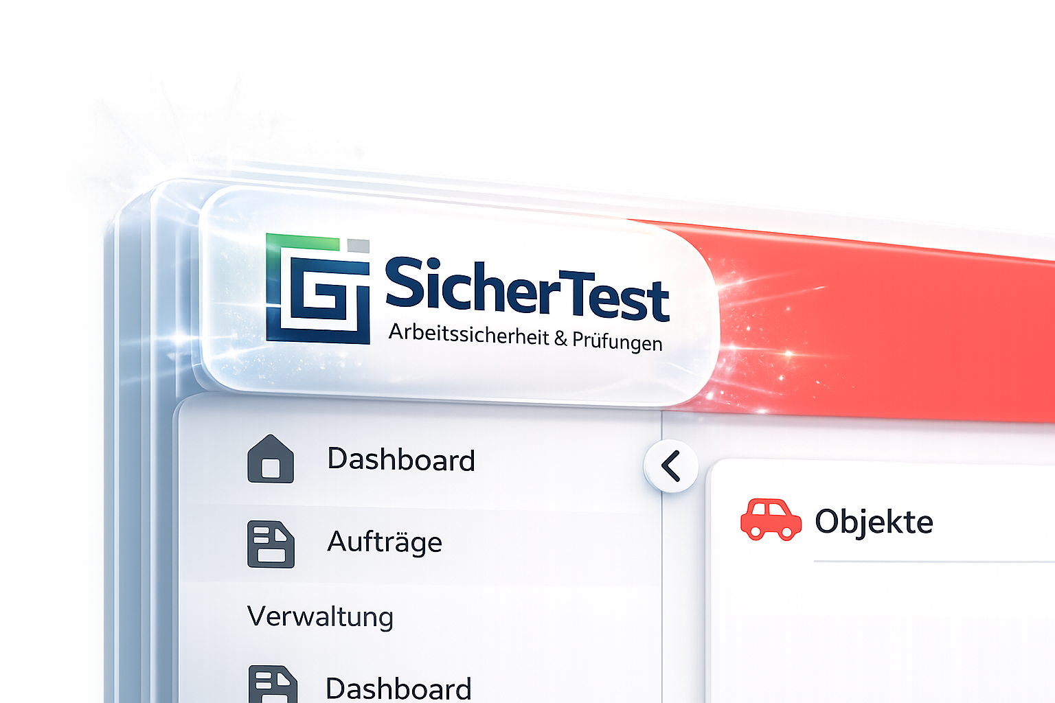 Dashboard einer Prüfsoftware mit integriertem Firmenlogo und individuellem Branding im Kopfbereich